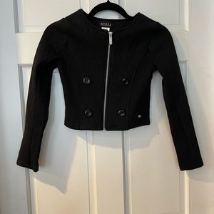 Black Partially Quilted Zip Up Sweater